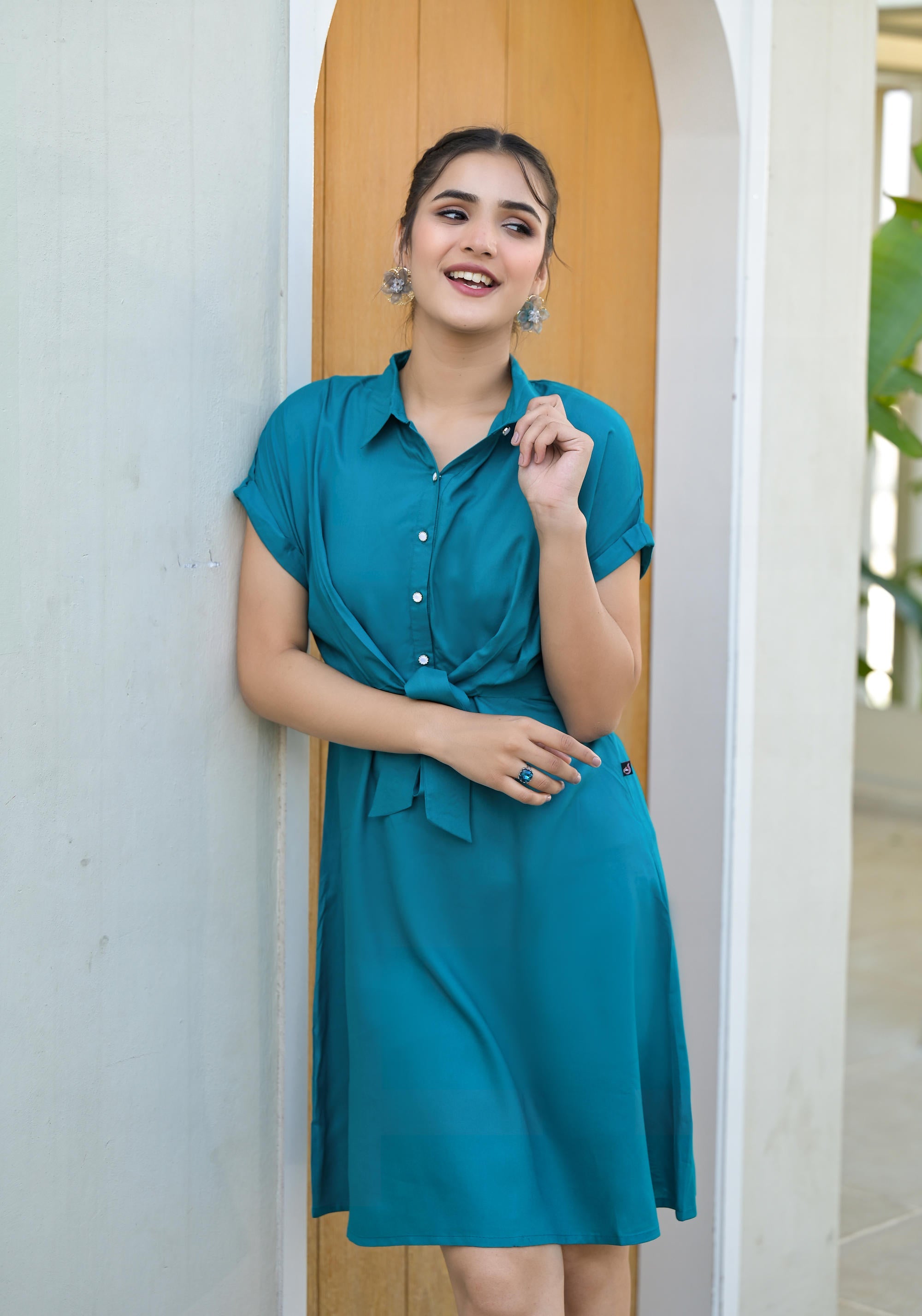 Juniper Teal Viscose Rayon A-line Dress - Distacart