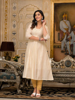 Thumbnail for Juniper Ivory Floral Printed Chanderi Kurta With Mirror Work Embroidery - Distacart