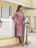 Thumbnail for Juniper Women's Onion Pink Ethnic Motif Printed Viscose Kurta, Pant And Dupatta Set With Gotta Patti Work - Distacart