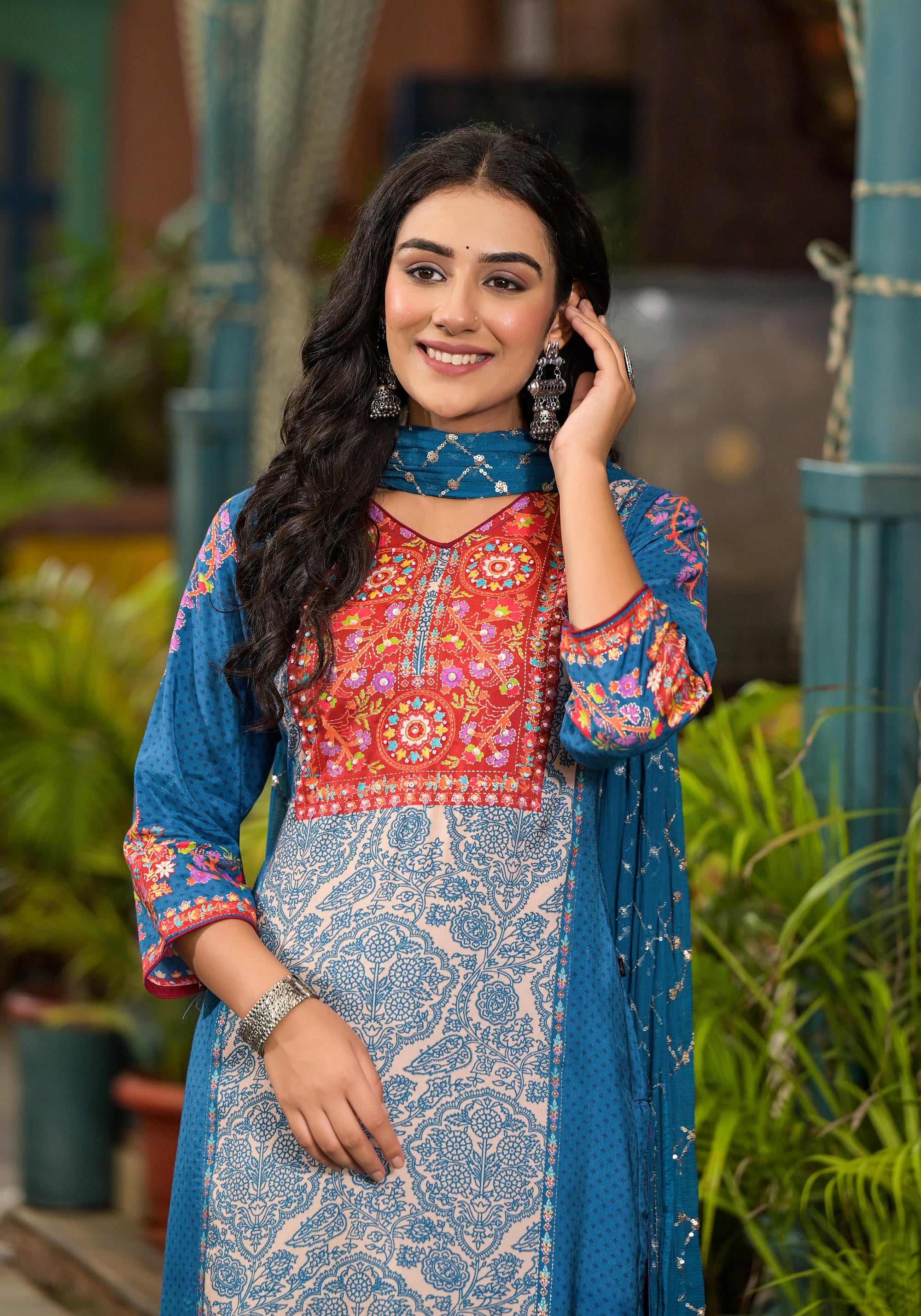 Juniper Women's Blue Viscose Rayon Printed Kurta Set - Distacart