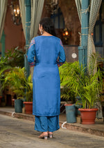 Thumbnail for Juniper Women's Blue Viscose Rayon Printed Kurta Set - Distacart