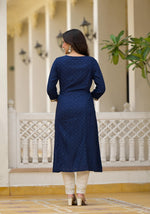 Thumbnail for Juniper Blue Solid Rayon Kurta With Sequins & Doris - Distacart