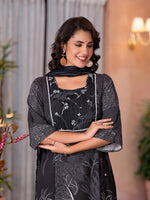 Thumbnail for Juniper Women's Black Viscose Rayon Printed Kurta Set - Distacart