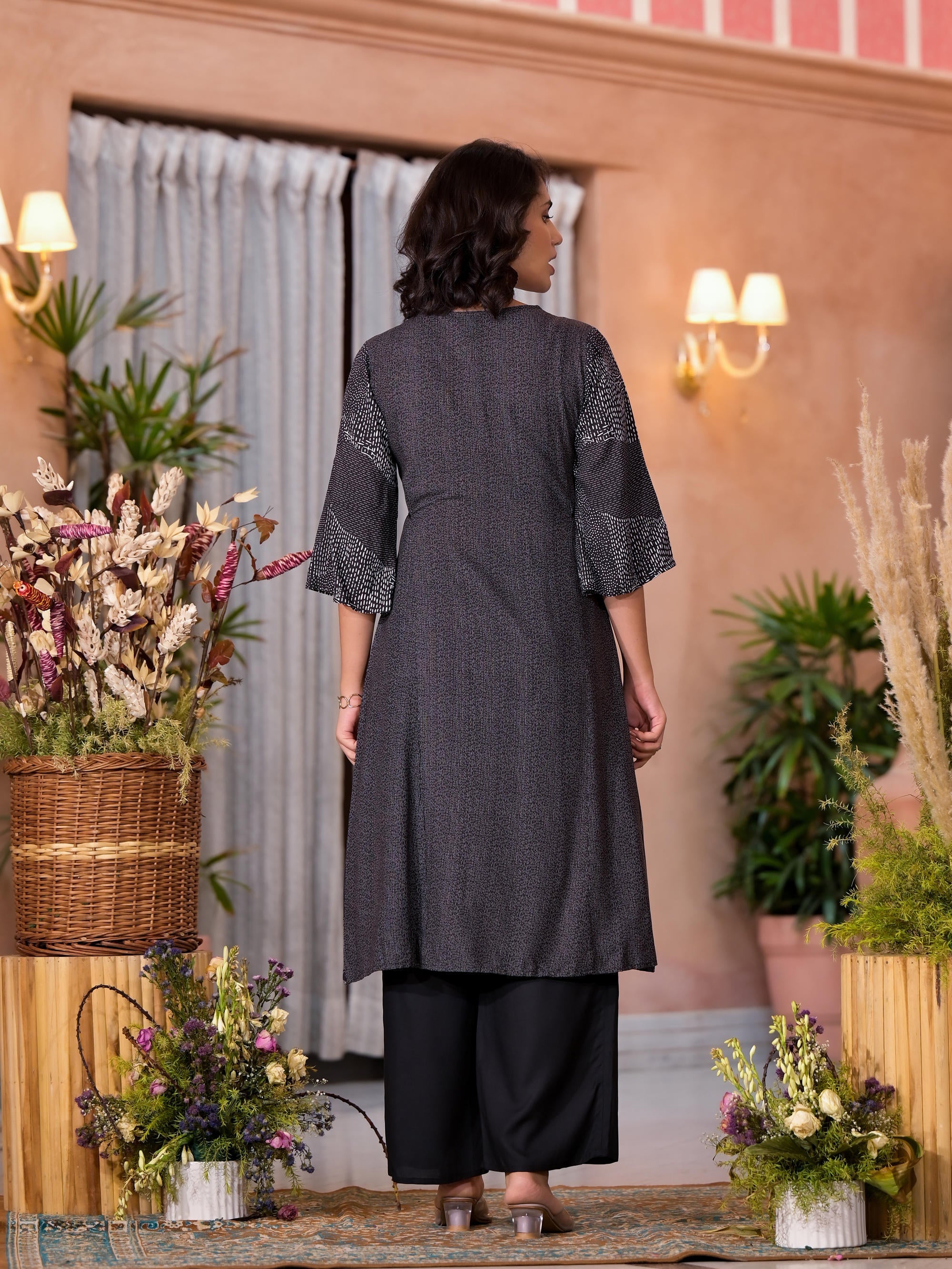 Juniper Women's Black Viscose Rayon Printed Kurta Set - Distacart