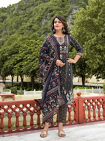 Thumbnail for Juniper Women's Black Viscose Rayon Printed Kurta Set - Distacart