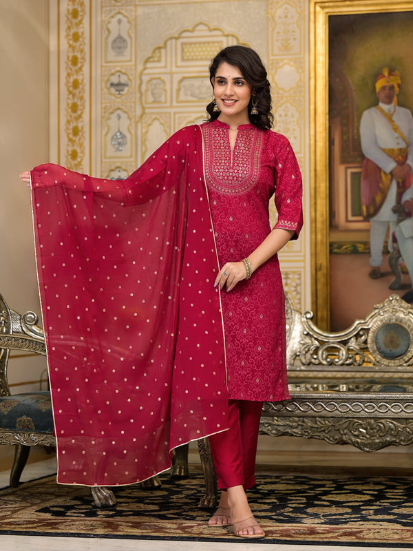 Juniper Women's Women Red Printed Straight Kurta Pants & Dupatta Set - Distacart