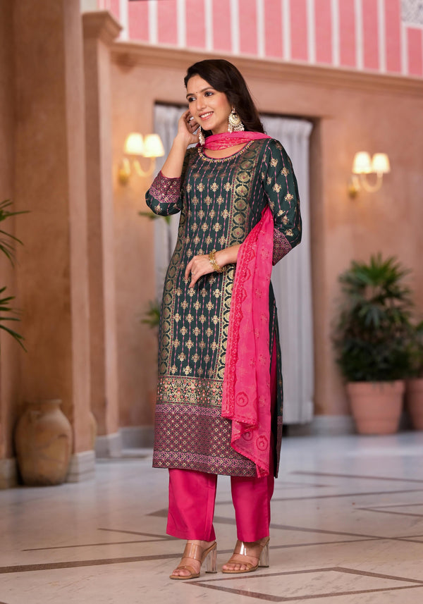 Juniper Women's Green Viscose Rayon Printed Kurta Set - Distacart