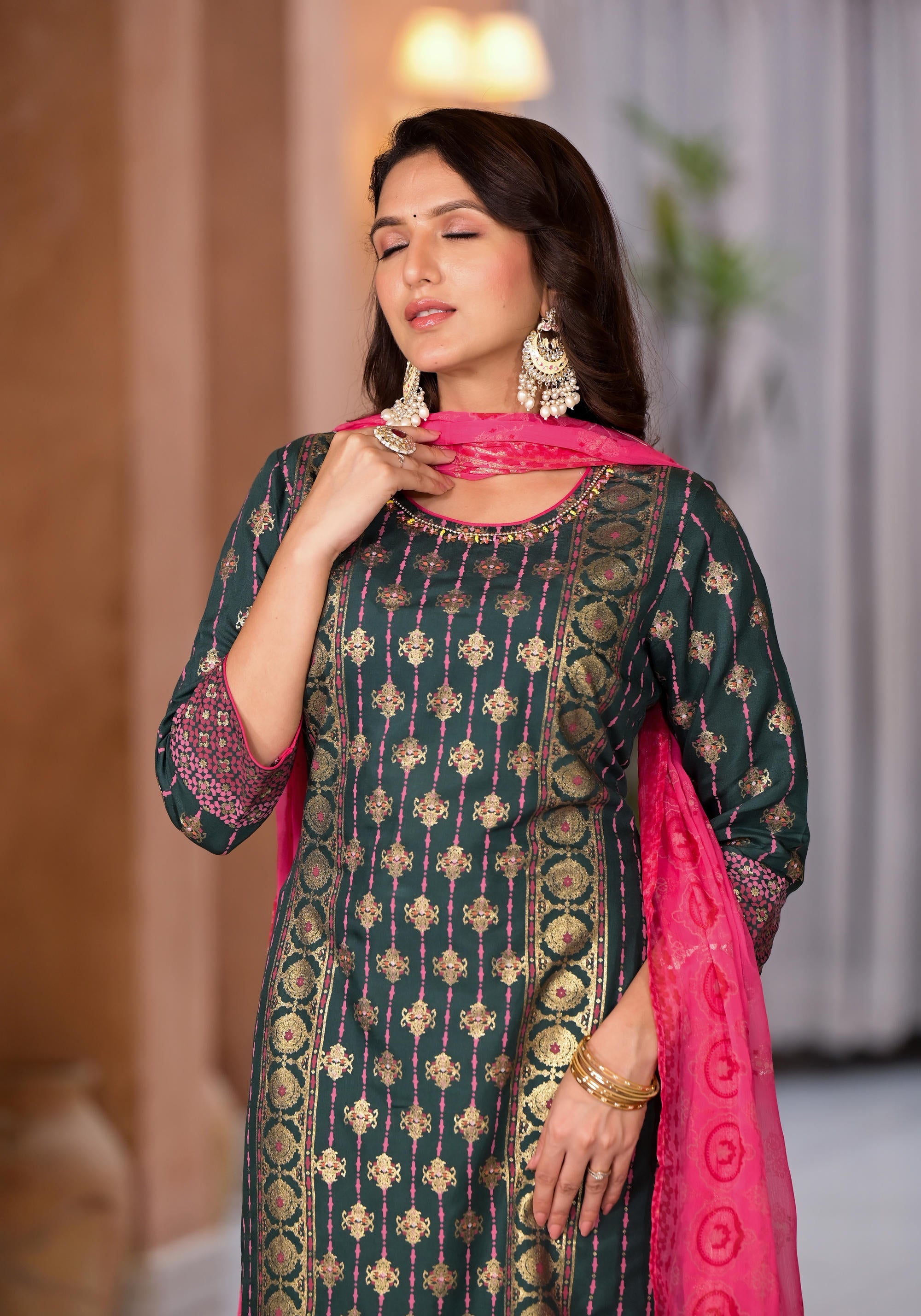 Juniper Women's Green Viscose Rayon Printed Kurta Set - Distacart