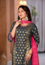 Thumbnail for Juniper Women's Green Viscose Rayon Printed Kurta Set - Distacart