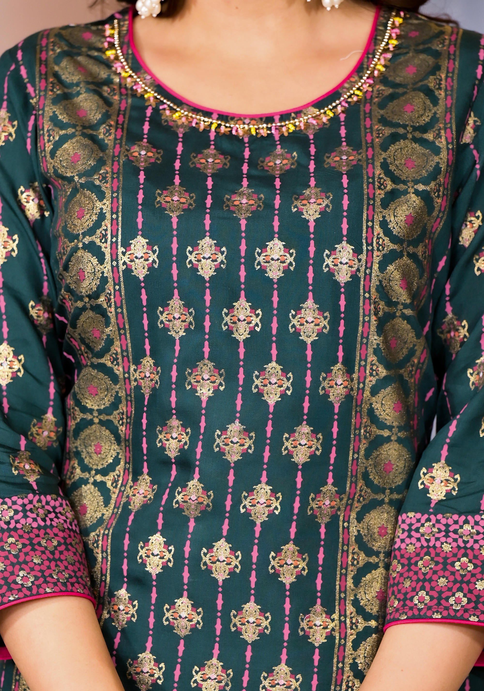 Juniper Women's Green Viscose Rayon Printed Kurta Set - Distacart