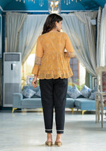 Thumbnail for Juniper Mustard Ethnic Motif Printed Georgette Tunic With Sequins Detail - Distacart