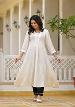 Thumbnail for Juniper Off-White Solid Kurta With Mirror Work - Distacart