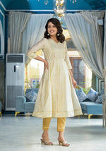 Thumbnail for Juniper Ivory Ethnic Motif Printed Chanderi Kurta With Zari & Gota Patti Work - Distacart