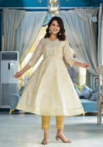 Thumbnail for Juniper Ivory Ethnic Motif Printed Chanderi Kurta With Zari & Gota Patti Work - Distacart