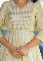 Thumbnail for Juniper Ivory Ethnic Motif Printed Chanderi Kurta With Zari & Gota Patti Work - Distacart