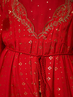 Thumbnail for Juniper The Swarn Fuchsia Ethnic Motif Printed Viscose Dress With Dori & Zari Work - Distacart