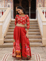 Thumbnail for Juniper The Adah Rust Floral Printed Viscose Top & Skirt Set With Sequins & Thread Work - Distacart