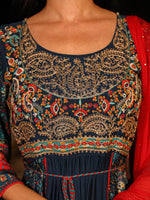 Thumbnail for Juniper Women's Blue Viscose Rayon Printed Kurta Set - Distacart