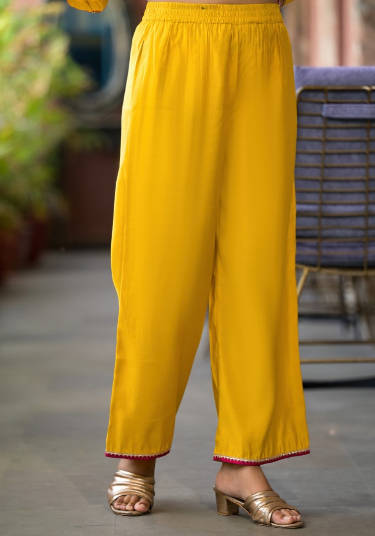 Juniper Women's Mustard Zari Embroidered Viscose Kurta Pant And Dupatta Set With Mirror Work - Distacart