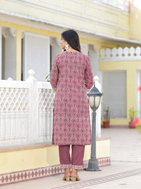 Thumbnail for Juniper Women's Wine Ethnic Motif Printed Cotton Kurta, Pant And Dupatta Set With Zari Work & Sequins