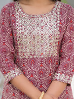 Thumbnail for Juniper Women's Wine Ethnic Motif Printed Cotton Kurta, Pant And Dupatta Set With Zari Work & Sequins - Distacart