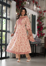 Thumbnail for Juniper Women's Pink Floral Printed Rayon Kurta, Pant And Dupatta Set With Mirror & Thread Work - Distacart