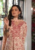 Thumbnail for Juniper Women's Pink Floral Printed Rayon Kurta, Pant And Dupatta Set With Mirror & Thread Work - Distacart