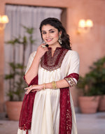 Thumbnail for Juniper Women's Ivory Zari Embroidered Chanderi Kurta Set With Sequins & Beads - Distacart