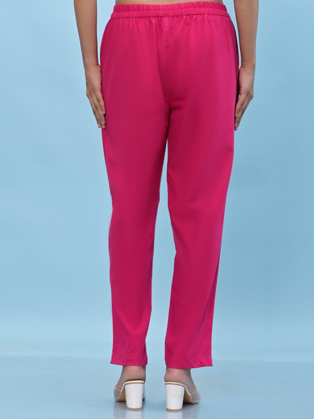 Juniper Women's Fuchsia Solid Cotton Pants with Partially Elasticated Waistband and Two Side Pockets - Distacart