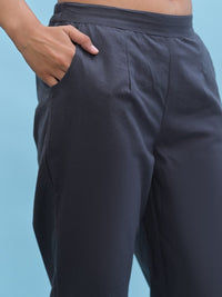Thumbnail for Juniper Women's Grey Solid Cotton Pants with Partially Elasticated Waistband and Two Side Pockets