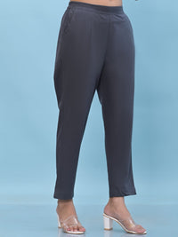 Thumbnail for Juniper Women's Grey Solid Cotton Pants with Partially Elasticated Waistband and Two Side Pockets