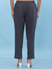 Thumbnail for Juniper Women's Grey Solid Cotton Pants with Partially Elasticated Waistband and Two Side Pockets