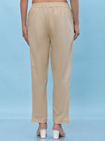 Thumbnail for Juniper Women's Beige Solid Cotton Pants with Partially Elasticated Waistband and Two Side Pockets - Distacart