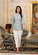 Thumbnail for Juniper Women's Grey Solid Rayon Tunic Top With Thread Work - Distacart