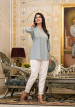 Thumbnail for Juniper Women's Grey Solid Rayon Tunic Top With Thread Work - Distacart