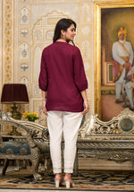 Thumbnail for Juniper Women's Wine Solid Rayon Tunic Top With Thread Work - Distacart