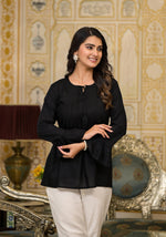 Thumbnail for Juniper Women's Black Solid Rayon Top With Tassels &Doris - Distacart