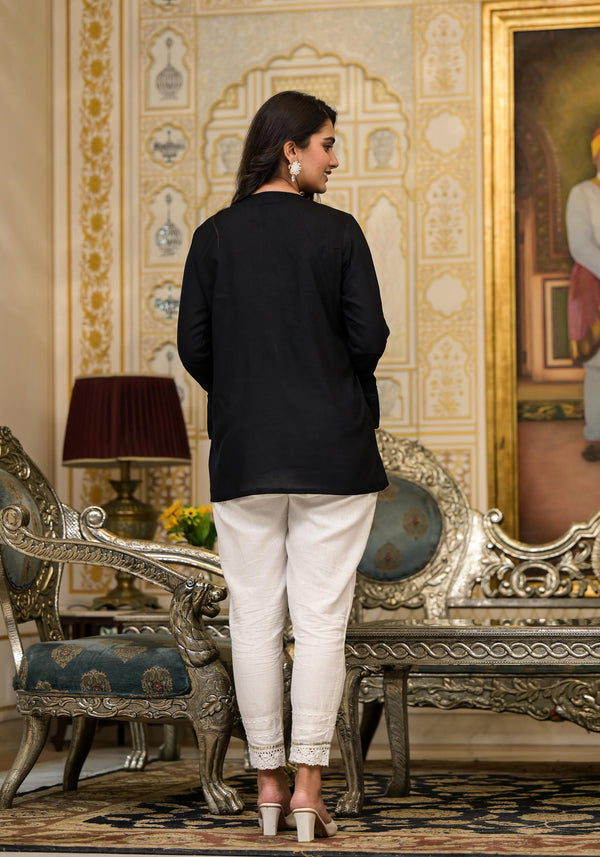 Juniper Women's Black Solid Rayon Top With Tassels &Doris - Distacart