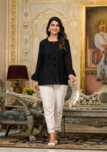 Thumbnail for Juniper Women's Black Solid Rayon Top With Tassels &Doris - Distacart