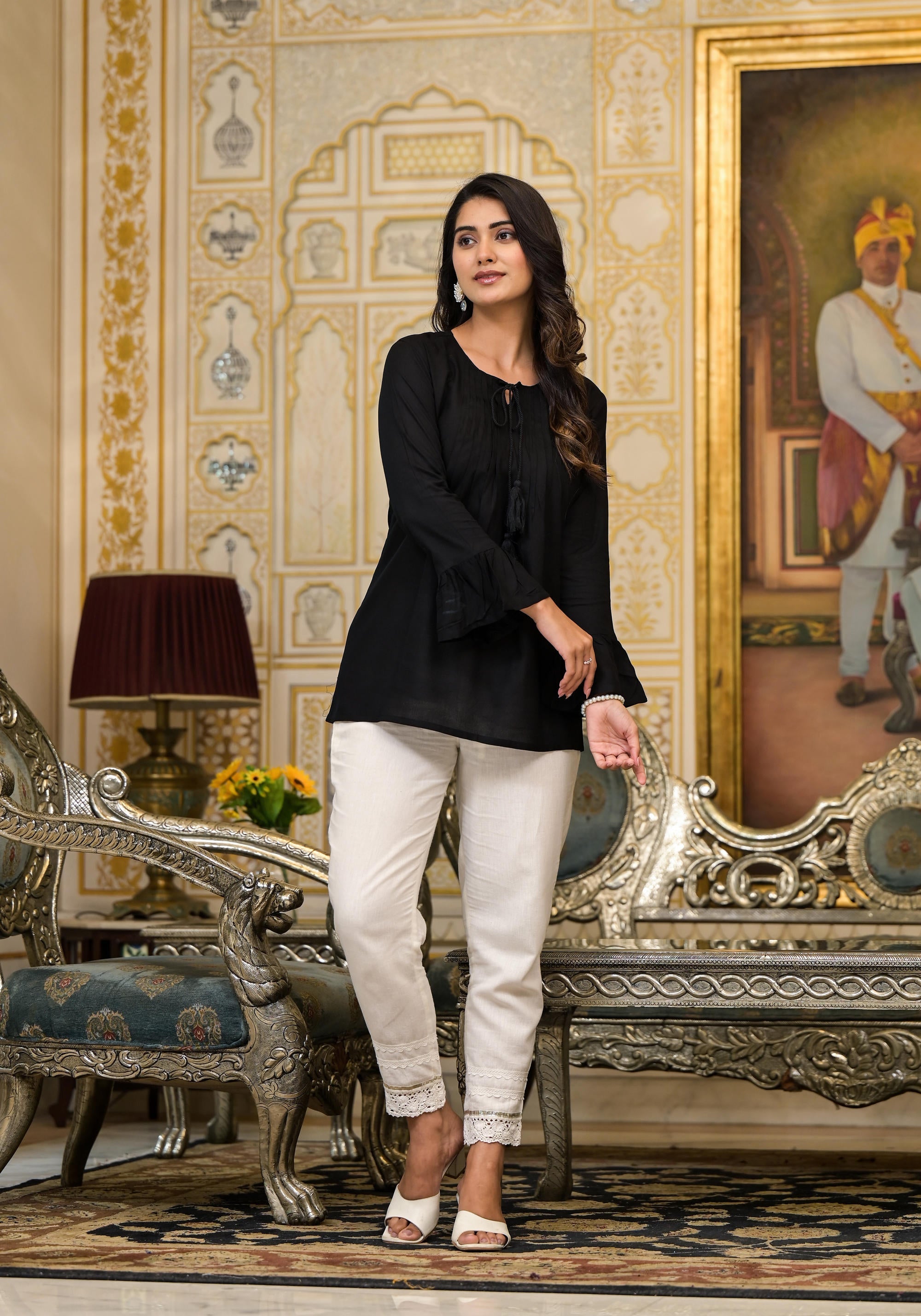 Juniper Women's Black Solid Rayon Top With Tassels &Doris - Distacart