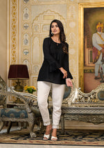 Thumbnail for Juniper Women's Black Solid Rayon Top With Tassels &Doris - Distacart