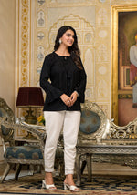 Thumbnail for Juniper Women's Black Solid Rayon Top With Tassels &Doris - Distacart