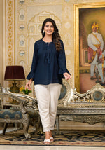 Thumbnail for Juniper Women's Navy Blue Solid Rayon Top With Tassels &Doris - Distacart