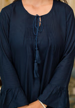Thumbnail for Juniper Women's Navy Blue Solid Rayon Top With Tassels &Doris - Distacart