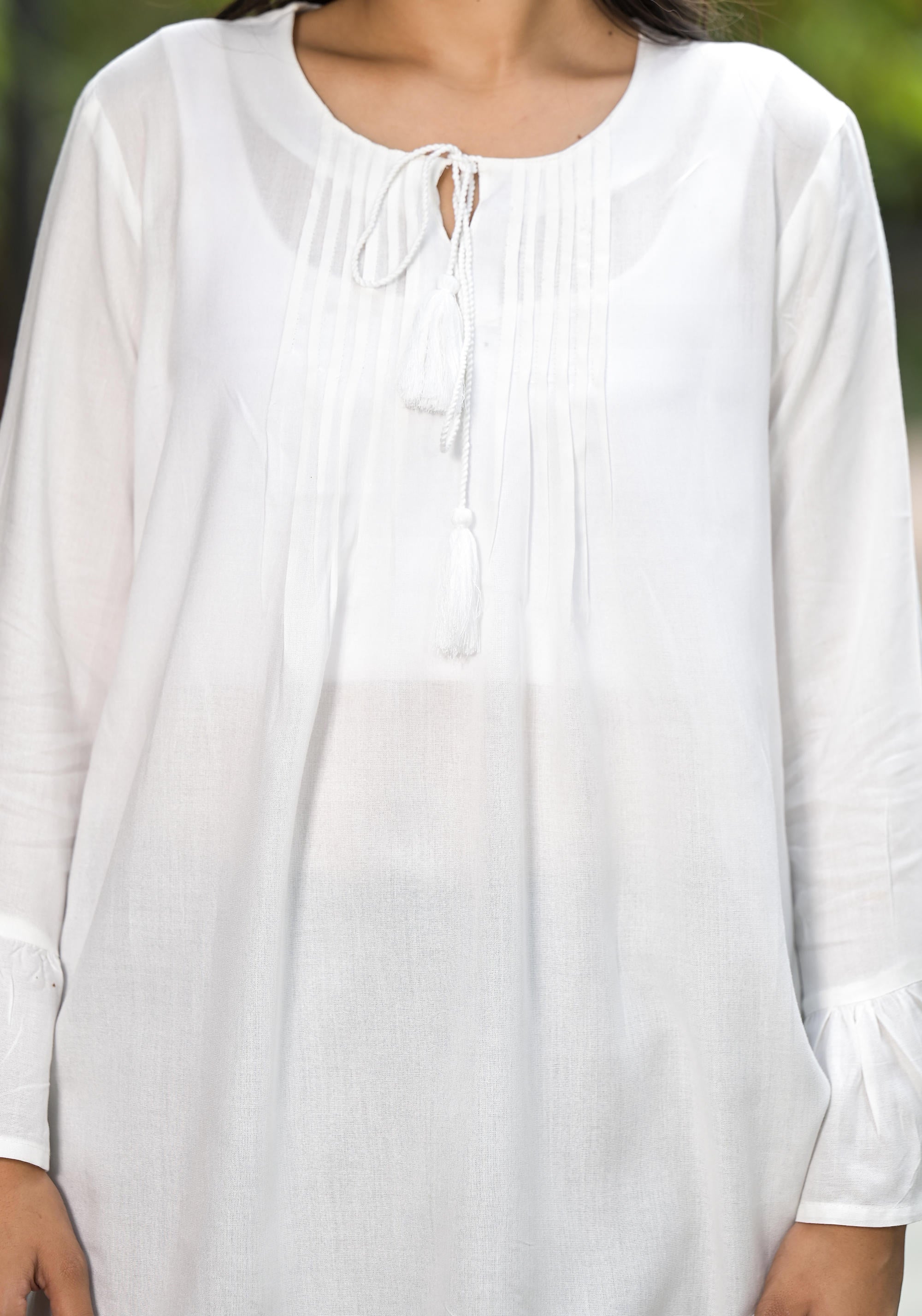Juniper Women's White Solid Rayon Top With Tassels Doris - Distacart
