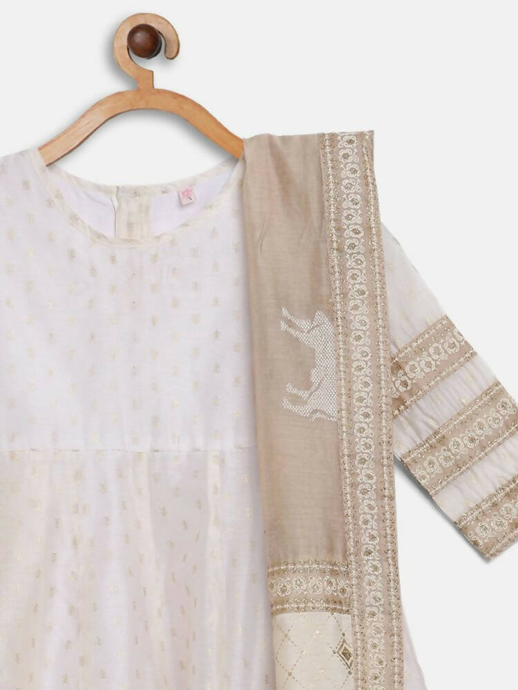 Ahalyaa Off White Chanderi Anarkali Kids Kurta With Dupatta For Girls - Distacart