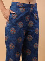 Thumbnail for Janasya Straight Cambric Blue Tribal Round Neck Co-Ords - Distacart