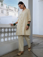 Thumbnail for Janasya Cream Dobby Cotton Self Design Tunic & Bottom - Distacart