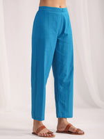 Thumbnail for Janasya A-Line Jacquard Teal Solid Band Collar Co-Ords - Distacart