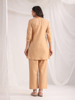 Thumbnail for Janasya Pleated Jacquard Peach Self Design V-Neck Co-Ords - Distacart